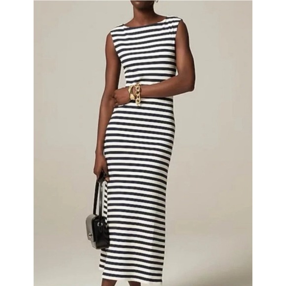 J.CREW Dresses & Skirts - J.CREW Ribbed Midi Dress Navy White Stripe Boatneck Casual Preppy Nautical XL